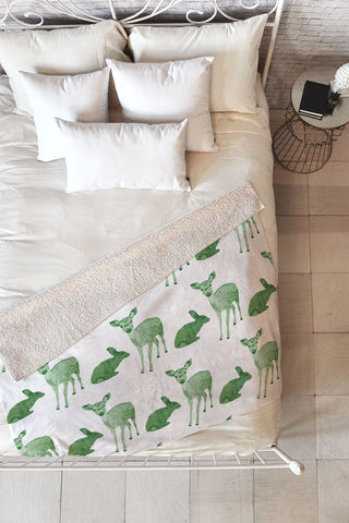 Morgan Kendall green woodland animals Fleece Throw Blanket