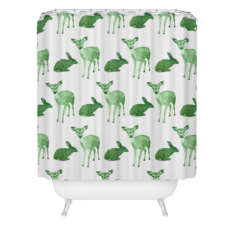 Morgan Kendall green woodland animals Shower Curtain