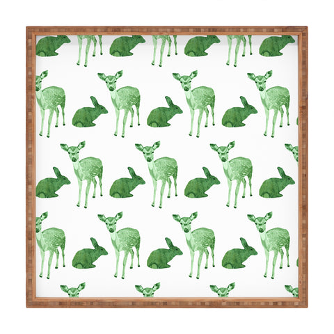 Morgan Kendall green woodland animals Square Tray