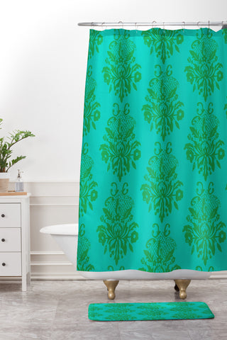 Morgan Kendall kelly green lace Shower Curtain And Mat
