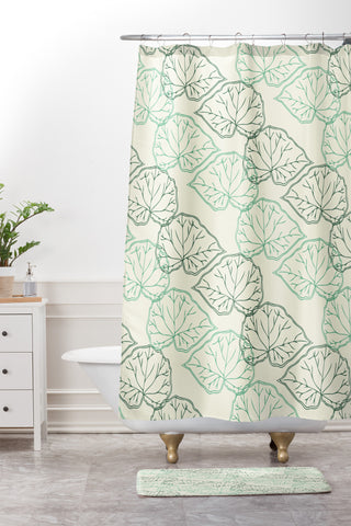 Morgan Kendall mint green leaves Shower Curtain And Mat