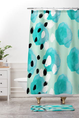 Morgan Kendall ocean scribbles Shower Curtain And Mat
