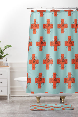 Morgan Kendall orange cross Shower Curtain And Mat