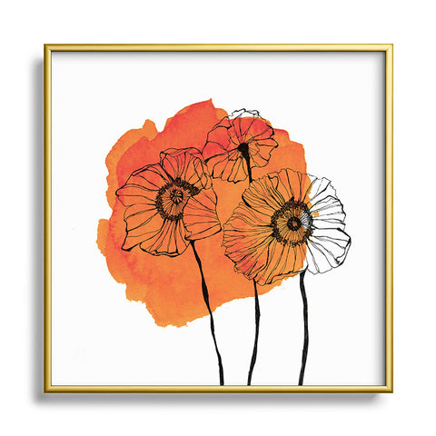 Morgan Kendall orange poppies Metal Square Framed Art Print
