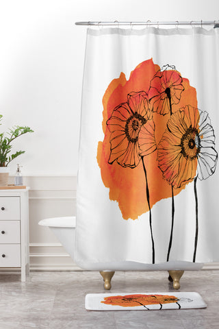 Morgan Kendall orange poppies Shower Curtain And Mat