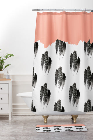Morgan Kendall painted feathers Shower Curtain And Mat