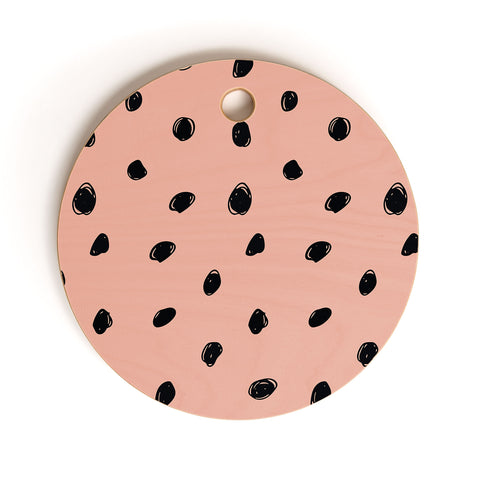Morgan Kendall pink and black scribbles Cutting Board Round