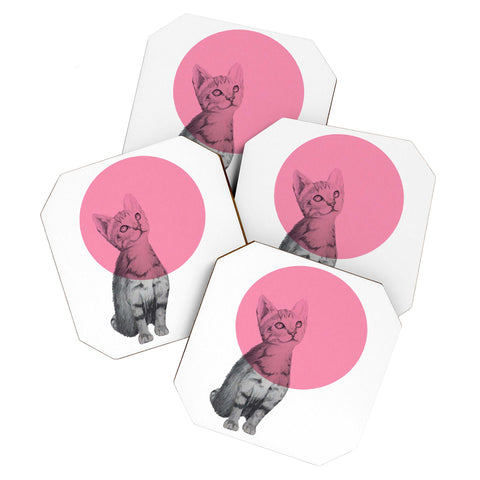 Morgan Kendall pink cat Coaster Set