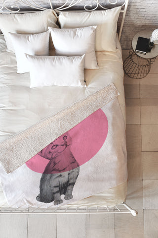 Morgan Kendall pink cat Fleece Throw Blanket