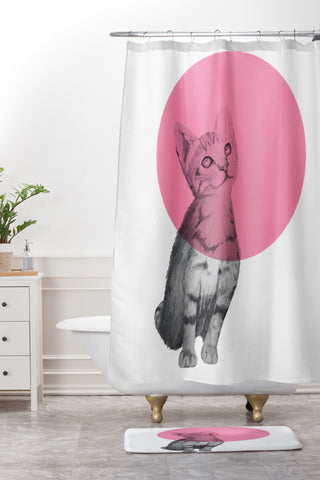 Morgan Kendall pink cat Shower Curtain And Mat