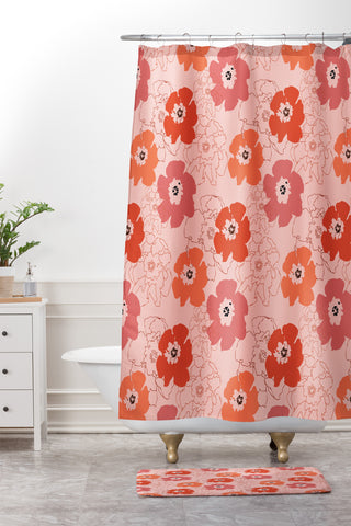 Morgan Kendall pink flower power Shower Curtain And Mat