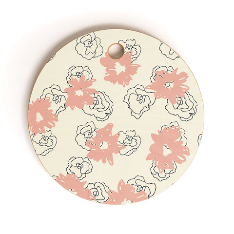 Morgan Kendall pink painted flowers Cutting Board Round