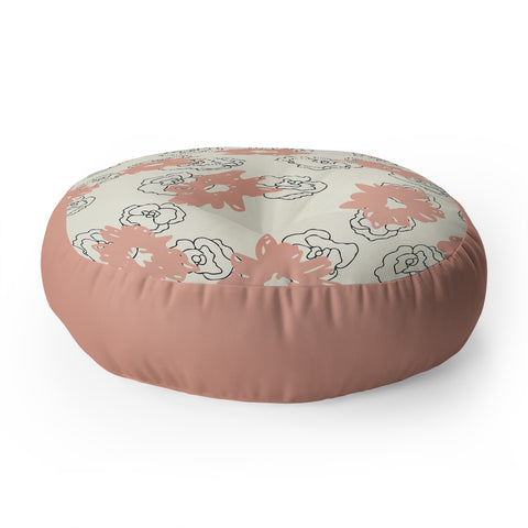 Morgan Kendall pink painted flowers Floor Pillow Round