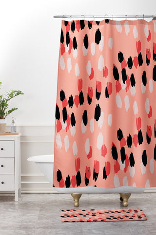 Morgan Kendall pink scribbles Shower Curtain And Mat