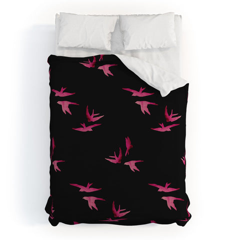 Morgan Kendall pink sparrows Duvet Cover