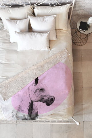 Morgan Kendall pink speckled horse Fleece Throw Blanket