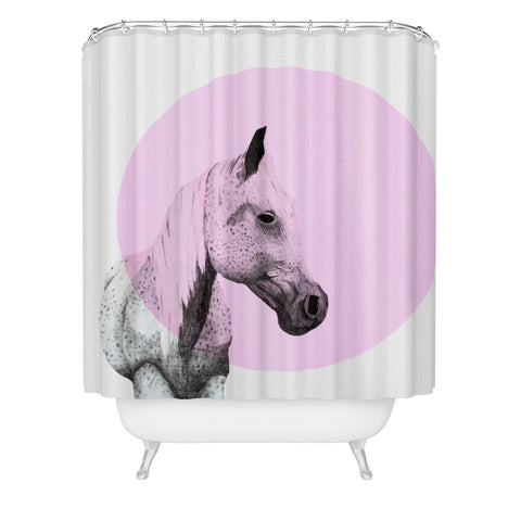 Morgan Kendall pink speckled horse Shower Curtain