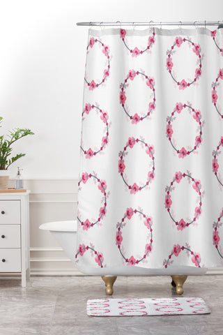 Morgan Kendall pink wreaths Shower Curtain And Mat
