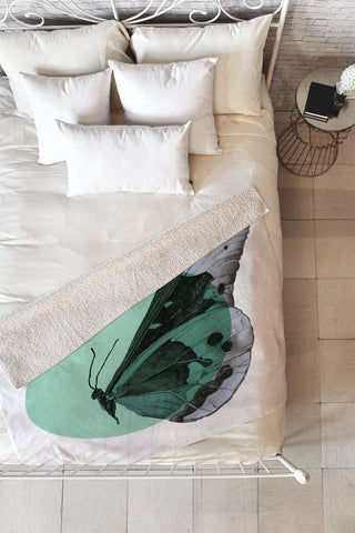 Morgan Kendall turquiose butterfly Fleece Throw Blanket