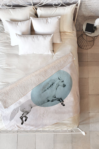 Morgan Kendall White Horse Fleece Throw Blanket