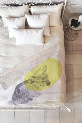 Morgan Kendall yellow sleeping deer Fleece Throw Blanket