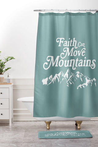 move-mtns Retro Faith can Move Mountains Shower Curtain And Mat