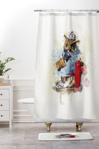 Msimioni Fire Owl Shower Curtain And Mat