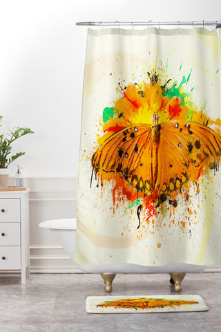Msimioni Orange Butterfly Shower Curtain And Mat