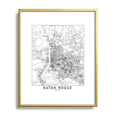 multipliCITY Baton Rouge White Map Metal Framed Art Print