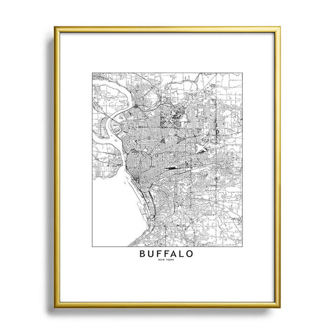multipliCITY Buffalo White Map Metal Framed Art Print