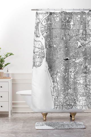 multipliCITY Buffalo White Map Shower Curtain And Mat