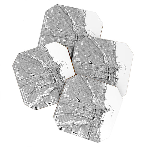 multipliCITY Chicago White Map Coaster Set