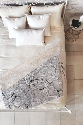 multipliCITY London White Map Fleece Throw Blanket
