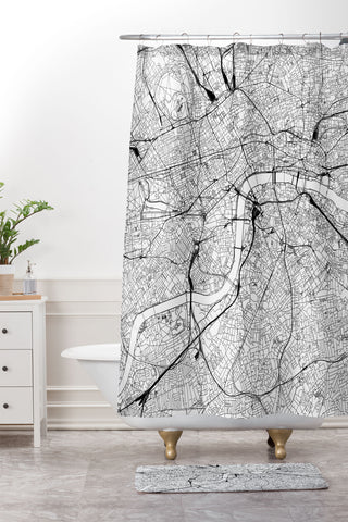 multipliCITY London White Map Shower Curtain And Mat