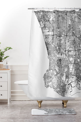 multipliCITY Los Angeles White Map Shower Curtain And Mat