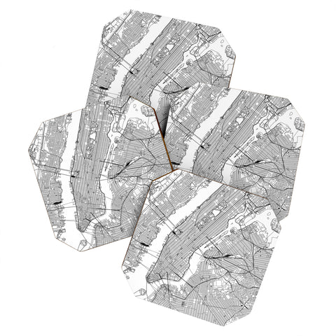multipliCITY New York City White Map Coaster Set