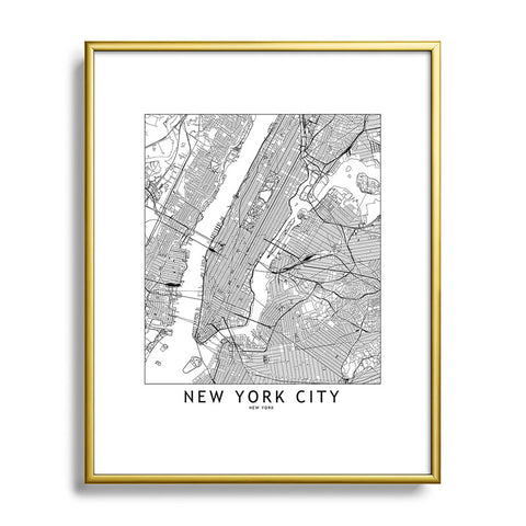multipliCITY New York City White Map Metal Framed Art Print