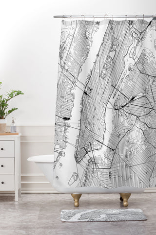 multipliCITY New York City White Map Shower Curtain And Mat