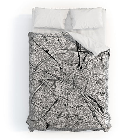 multipliCITY Paris White Map Duvet Cover