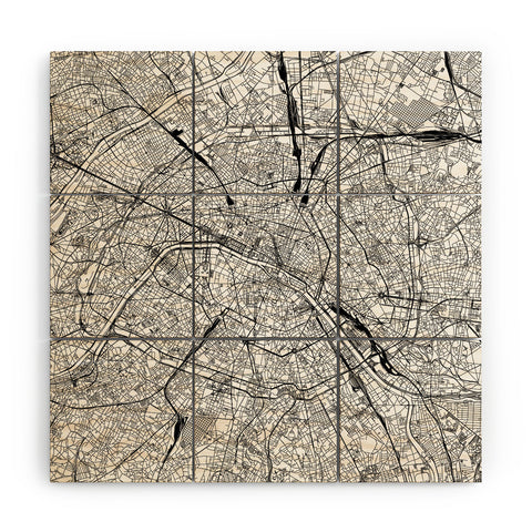 multipliCITY Paris White Map Wood Wall Mural