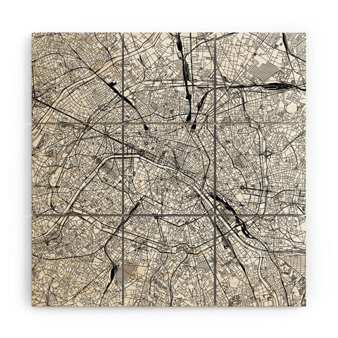 multipliCITY Paris White Map Wood Wall Mural