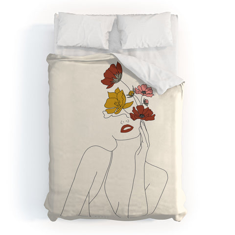 Nadja Colorful Thoughts Minimal Line Woman Duvet Cover