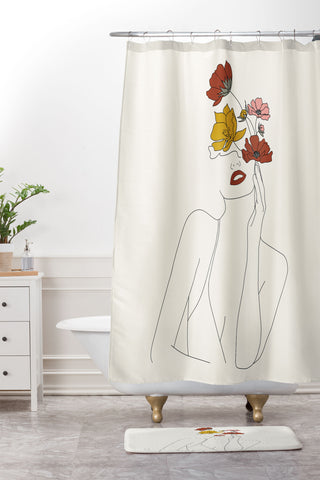 Nadja Colorful Thoughts Minimal Line Woman Shower Curtain And Mat