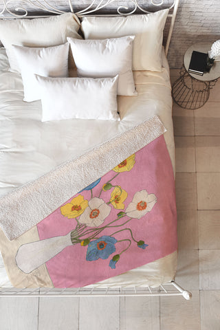 Nadja Field Wildflowers Pink Fleece Throw Blanket