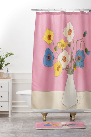 Nadja Field Wildflowers Pink Shower Curtain And Mat