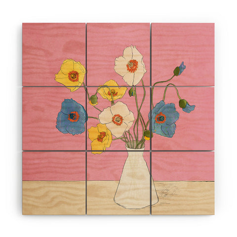 Nadja Field Wildflowers Pink Wood Wall Mural