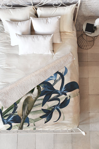 Nadja Little Bird and Flowers II Fleece Throw Blanket