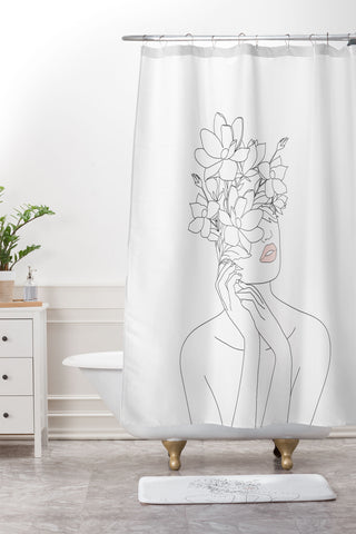 Nadja Minimal Woman with Magnolia Shower Curtain And Mat