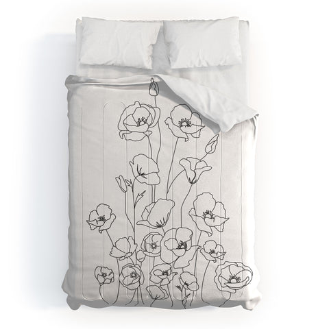 Nadja Poppy Flowers Line Art Comforter