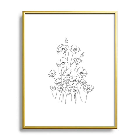 Nadja Poppy Flowers Line Art Metal Framed Art Print